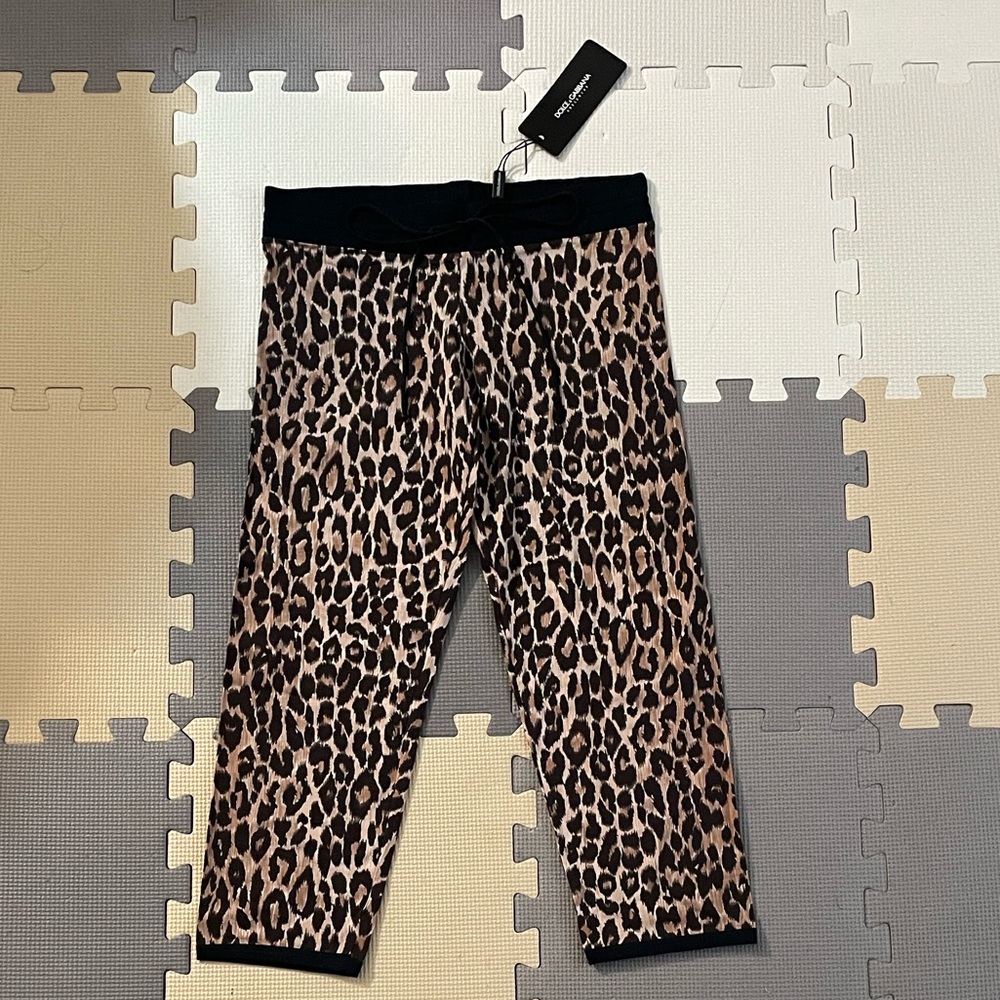 Dolce & Gabbana Leopard Print Drawstring Capri Leggings - Black and Brown